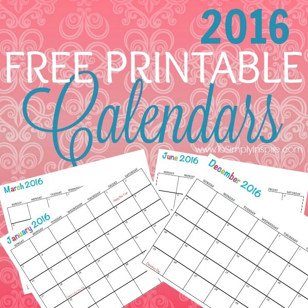 a pink banner that reads 2016 free printable calendars with 4 calendar templates