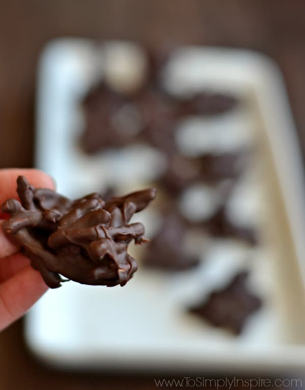 Chocolate Haystacks Candy on a white plate