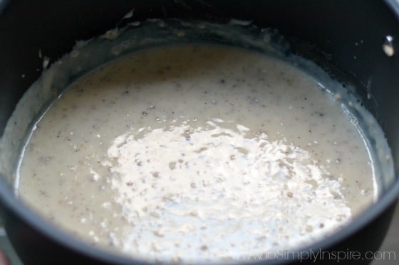 a pot full of cream of mushroom soup