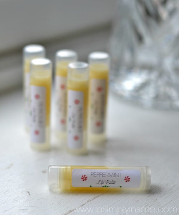 six tubes of lip balms with a peppermint label