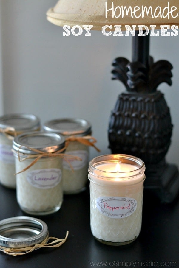 homemade soy candles in mason jars