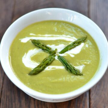 A bowl of creamy asparagus soup