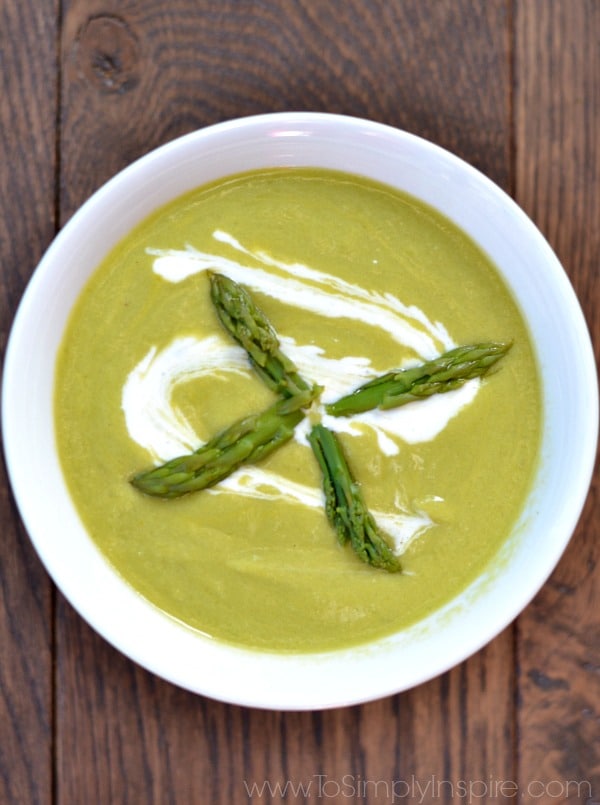 A bowl of creamy asparagus soup 