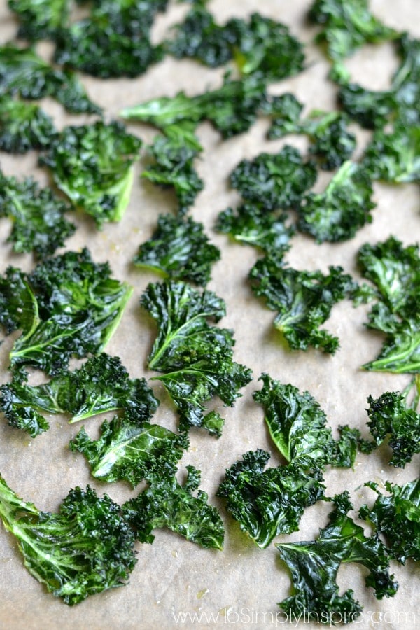 kale chips on parchment paper 