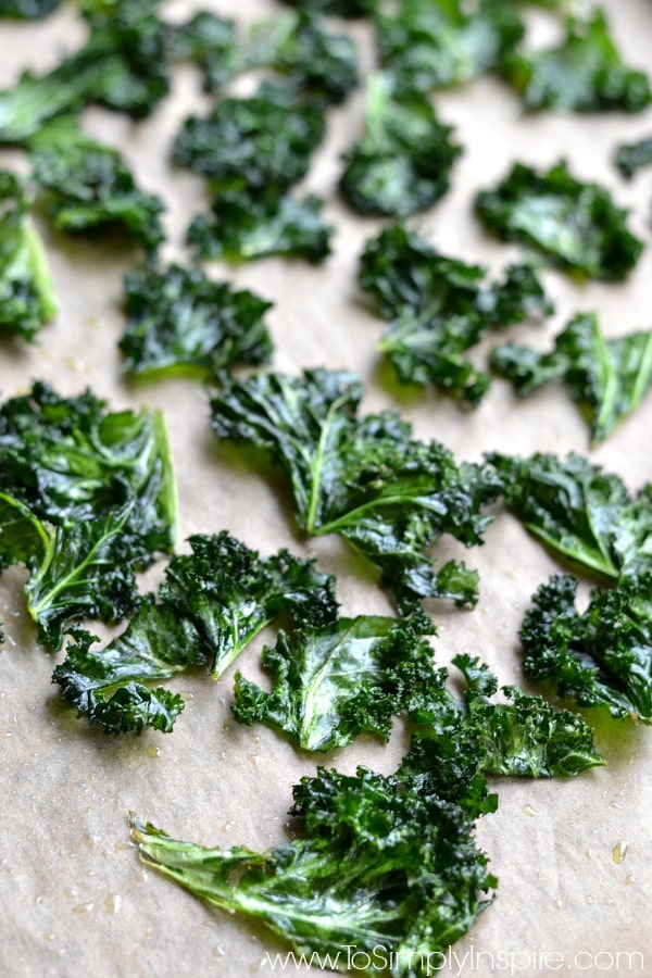 kale chips on parchment paper 