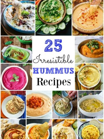 Many different types of hummus in bowls