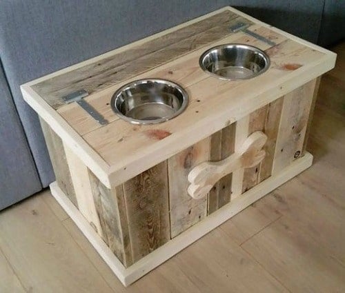 Pallet Dog Bowl Stand with Storage