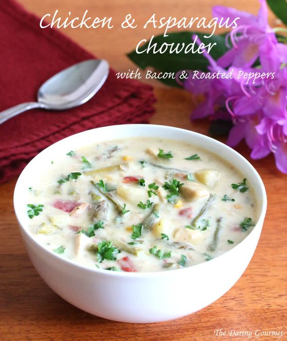 Chicken & Asparagus Chowder with Bacon & Roasted Peppers