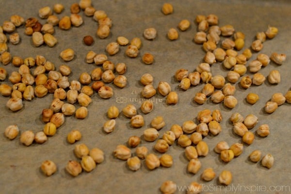 Roasted Chickpeas spread on parchment paper