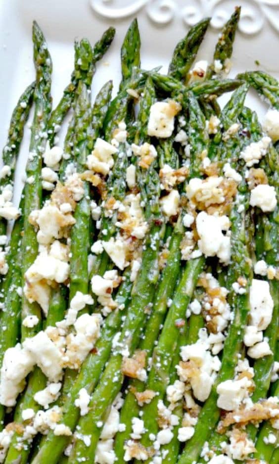 Roasted Garlic Asparagus with Feta