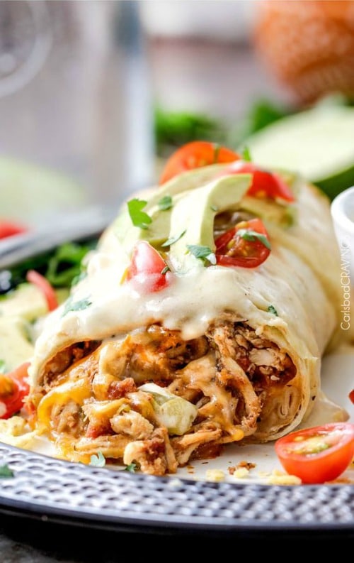 Smothered Baked Chicken Burritos