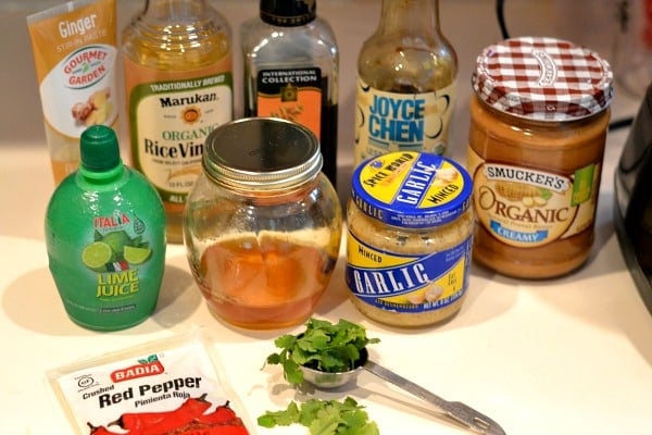 Ingredients to make thai peanut butter salad dressing