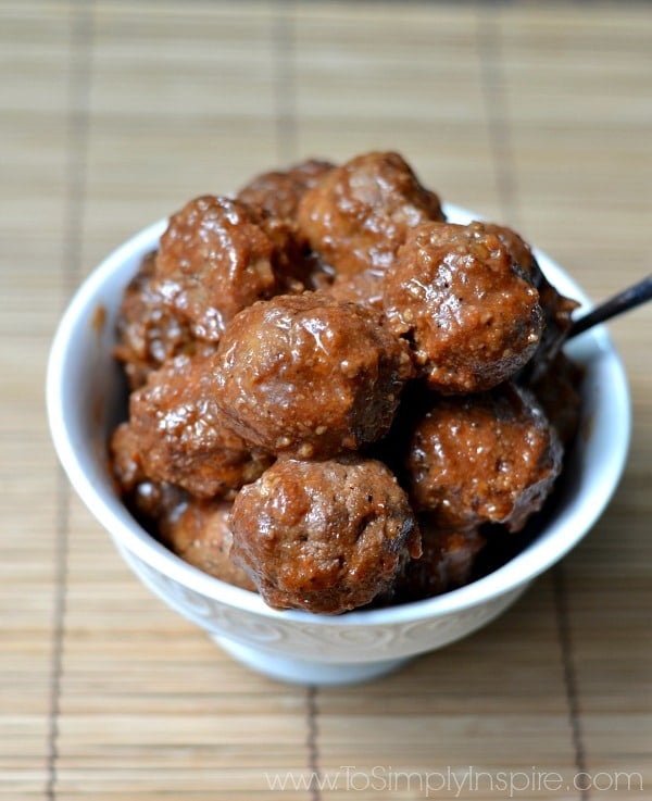 A bowl of grape jelly meatballs