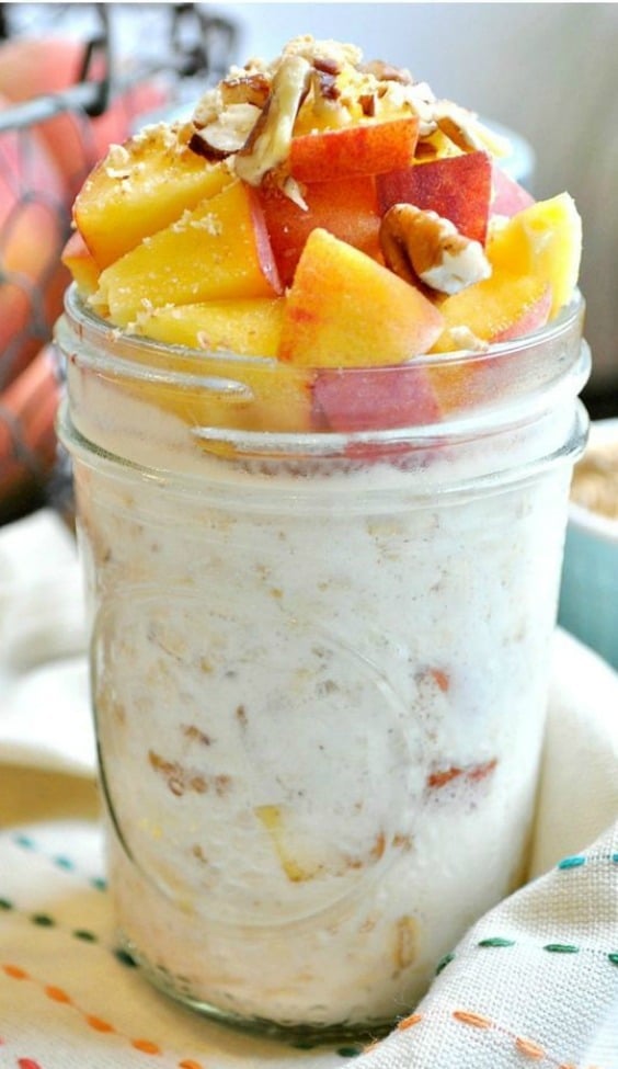 Overnight Peach Cobbler Protein Oats