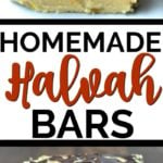 Three halvah bars stack on white parchment paper