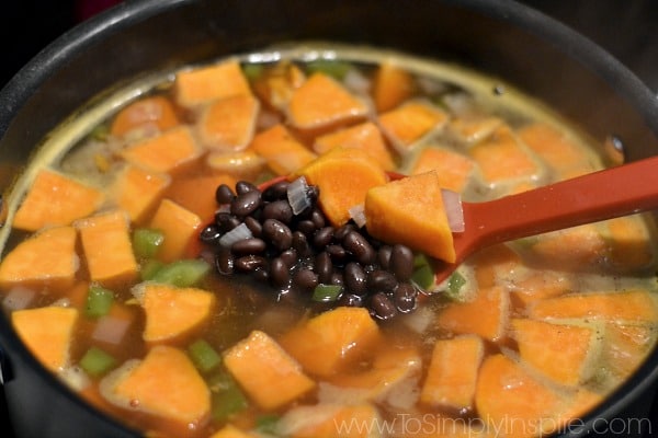 closeup of sweet potatoes cooking in a pot