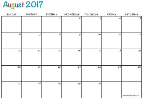 free printable august 2017 calendar