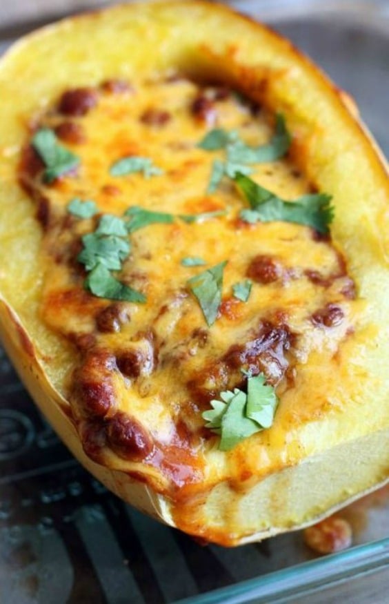 spaghetti squash covered with cheddar cheese
