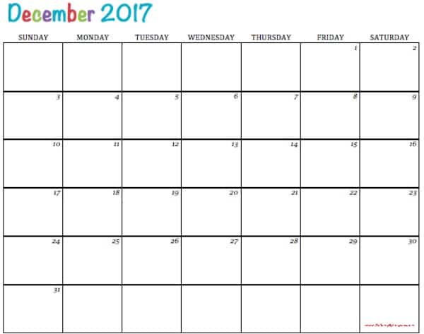 free printable december 2017 calendar
