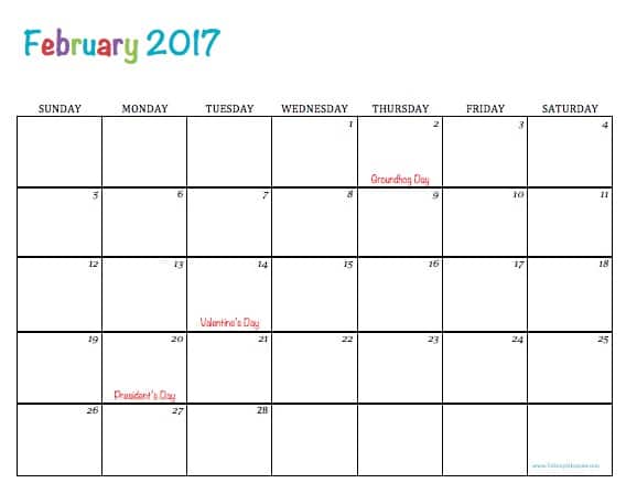 free printable february 2017 calendar