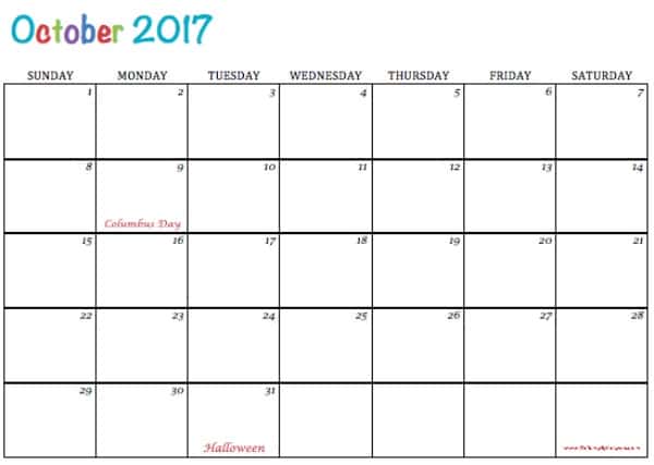 free printable october 2017 calendar