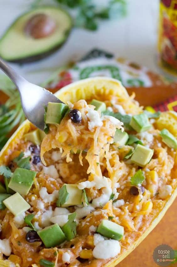 Spaghetti Squash with cheese and sliced scallions