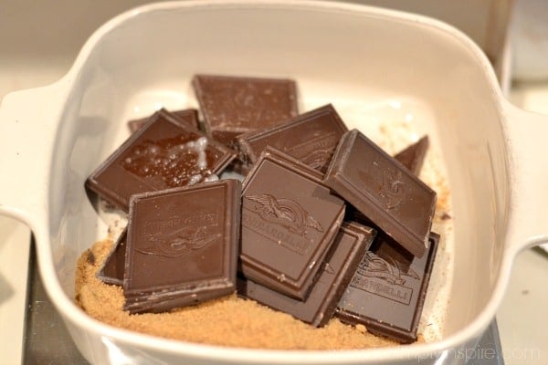 chocolate square in a white dish