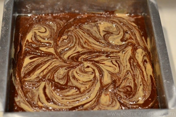 brownie batter with tahini swirled through