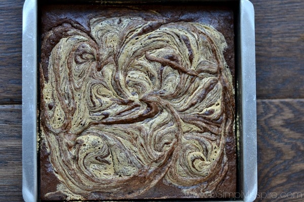 tahini swirled brownies in a baking dish