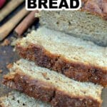 applesauce bread with three slices on a baking sheet