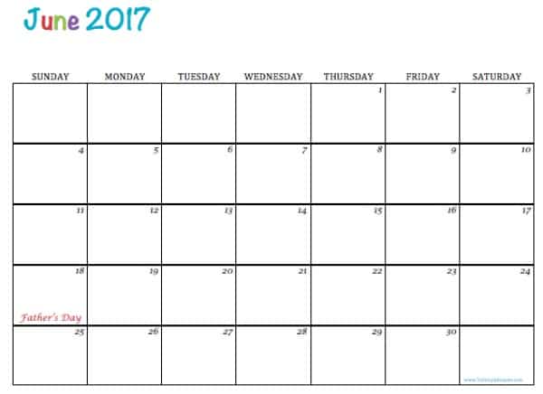 free printable June 2017 calendar