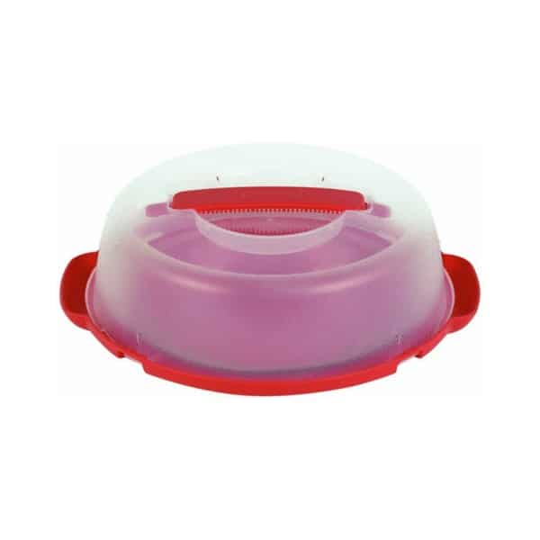plastic pie carrier with a red bottom