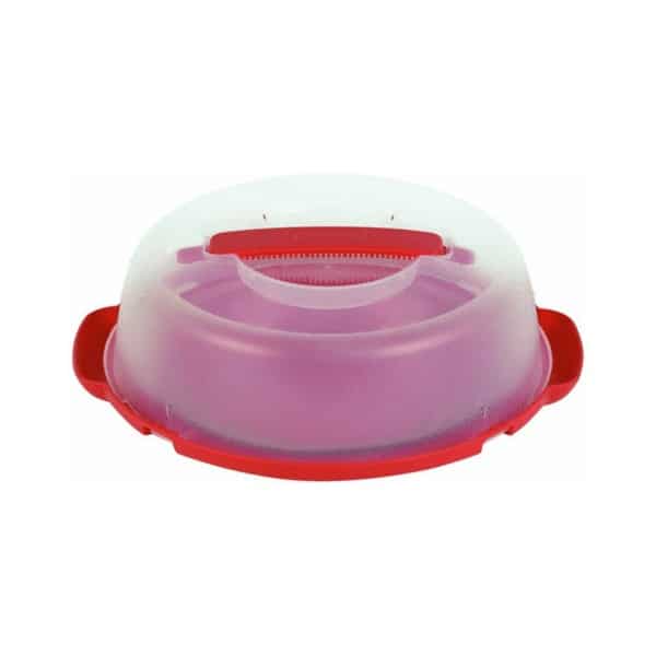 plastic pie carrier with a red bottom