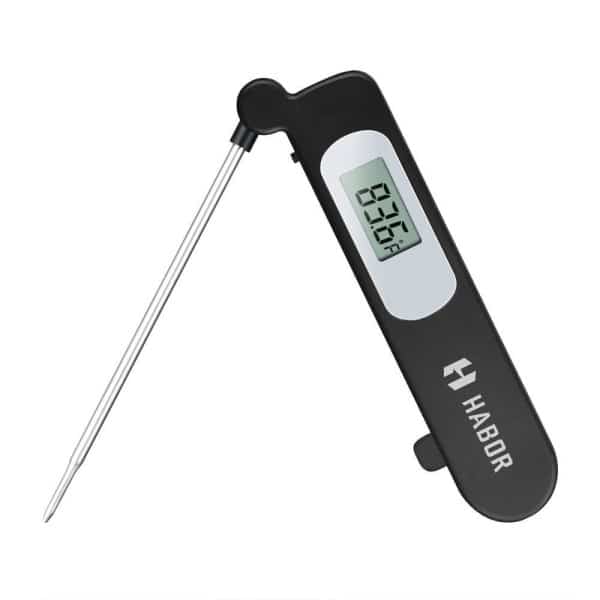 A black digital meat thermometer 