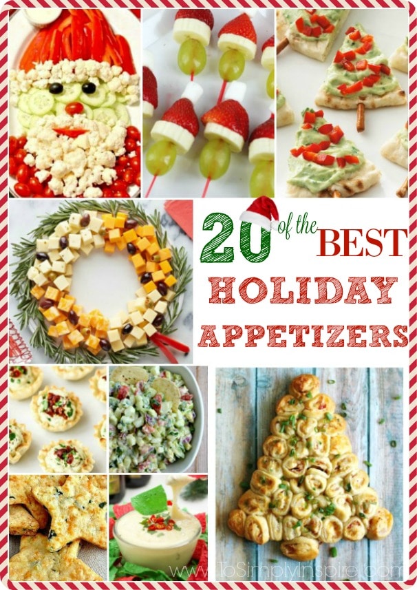 a collage of nine holiday appetizers with text overlay of 20 of the best holiday appetizers