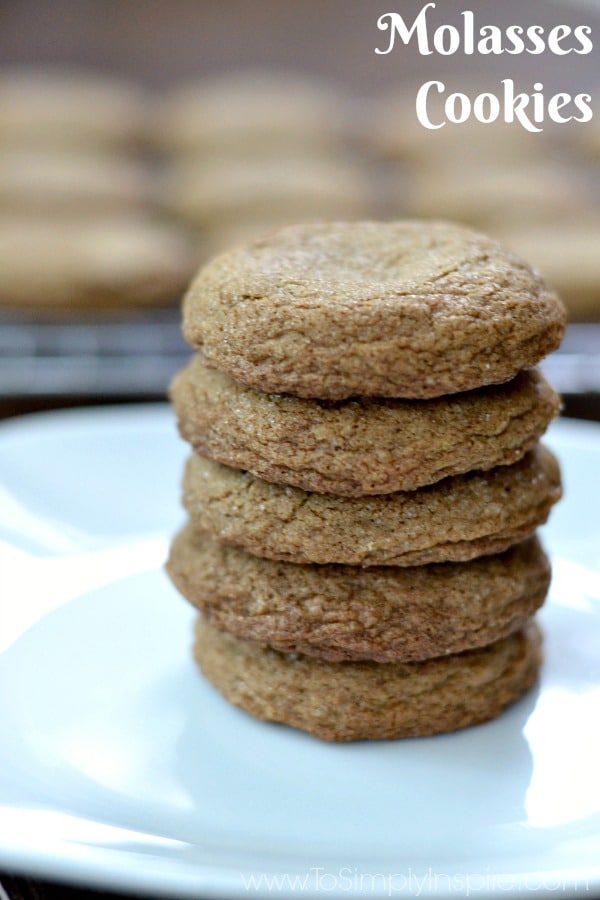 A closeup of a stack of five Molasses cookies