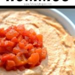 Roasted Red Pepper Hummus recipe in a white bowl