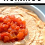 Roasted Red Pepper Hummus recipe in a white bowl