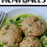 three Asian Turkey Meatballs on a bed of zucchini noodles