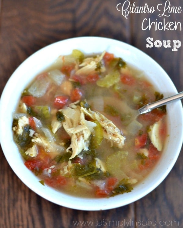 Cilantro Lime Chicken Soup in a white bowl