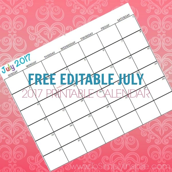 Free Printable Calendar June 2017 Great for kids schedules, meal planning, exercise schedules and more! Free Printable Calendar July 2017 Great for kids schedules, meal planning, exercise schedules and more!