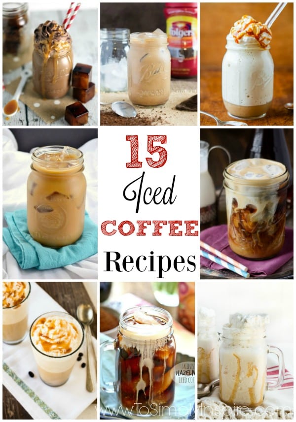 several different recipes of mugs of iced coffee