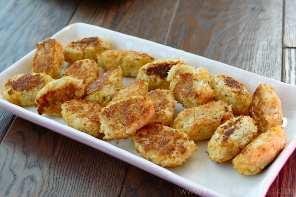 a closeup Cauliflower Tots recipe on a white plate