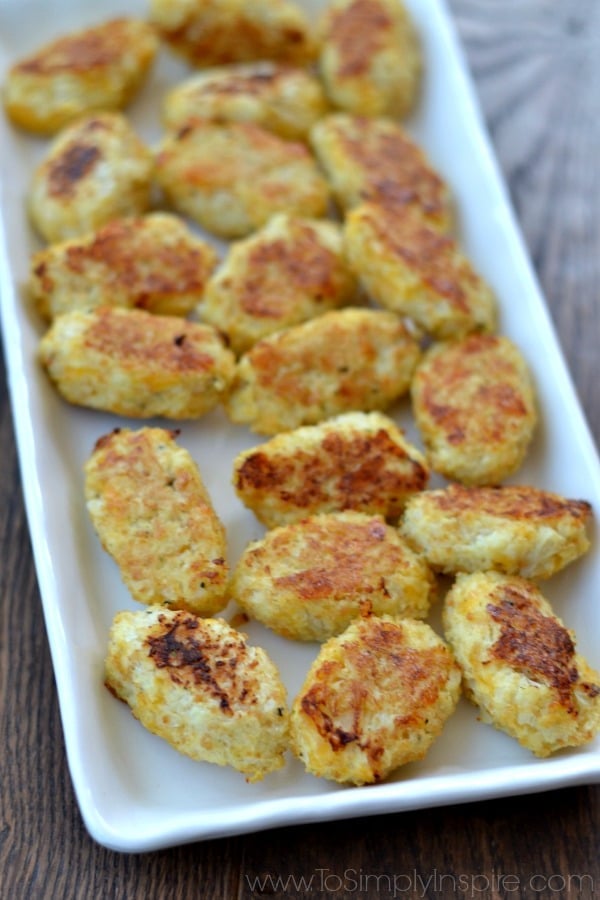 Cauliflower Tots recipe on a white plate