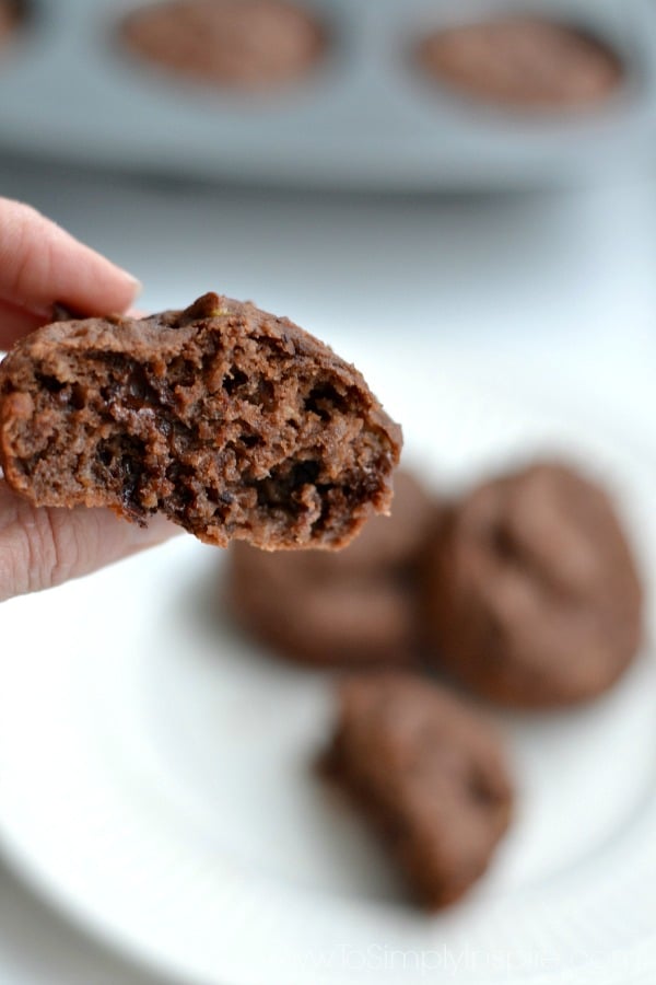 half of a Chocolate Banana Muffin held in fingers 