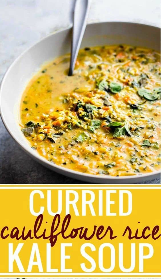 Curried Cauliflower Rice Kale Soup