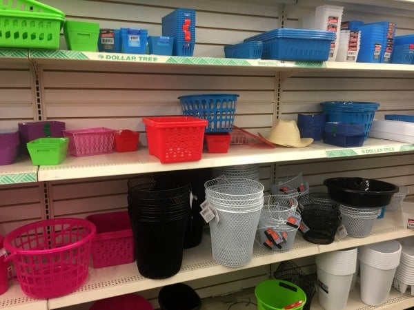 display of store shelves of plastic storage bins 