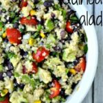 Southwest quinoa salad recipe in a white bowl