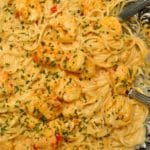 Bang bang shrimp pasta recipe in text overlay