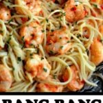 Bang bang shrimp pasta recipe in text overlay